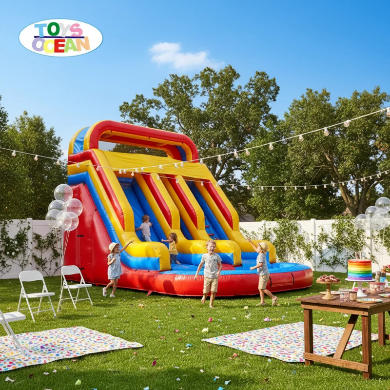 Red Yellow Blue Triple Lane In - Water Slide Inflatable review and price